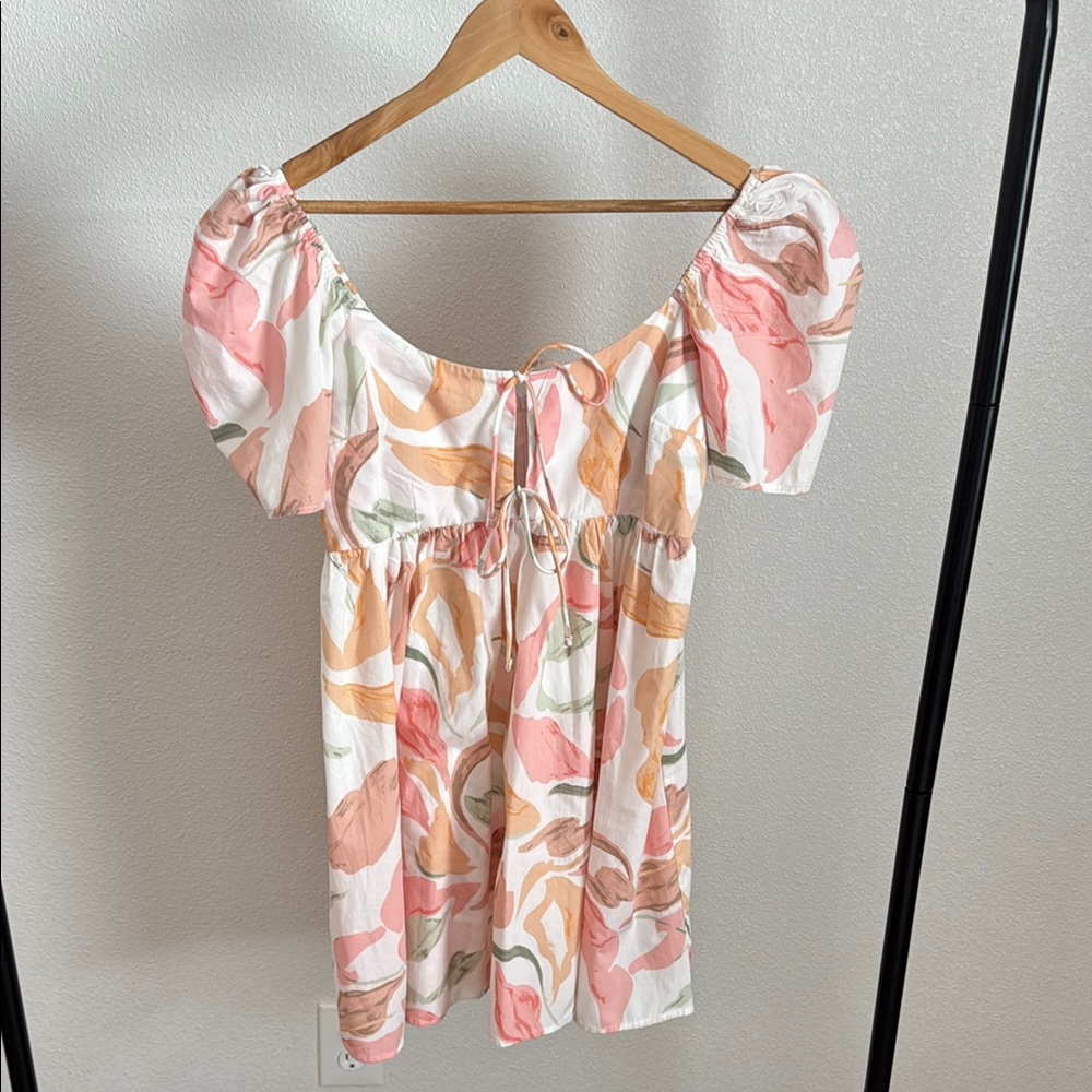 Abercrombie & Fitch Floral Puff Sleeves Keyhole Babydoll Mini dress